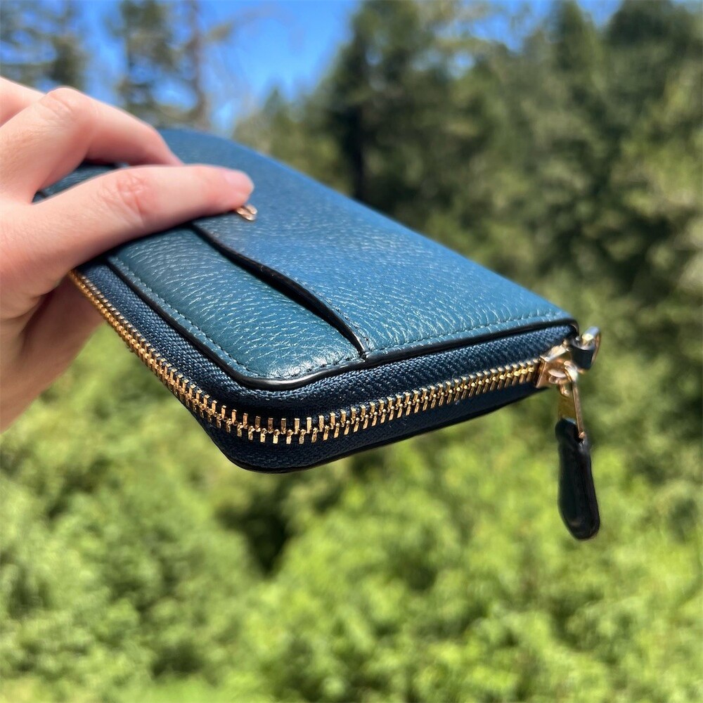 COACH Teal Long Zip-Around Pebble Leather Wallet with Gold Hardware AUTHENTIC - Picture 6 of 12